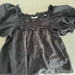 Doen Black Ruffled Frances Blouse